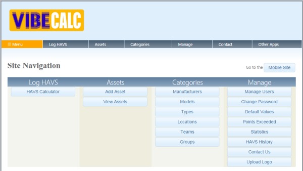 Vibecalc navigation menu screengrab